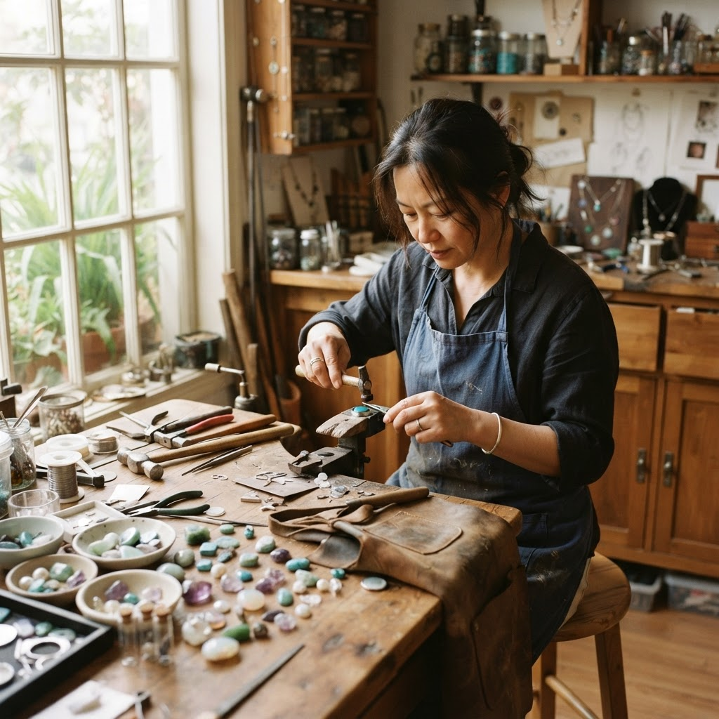Artisan crafting jewelry in the studio